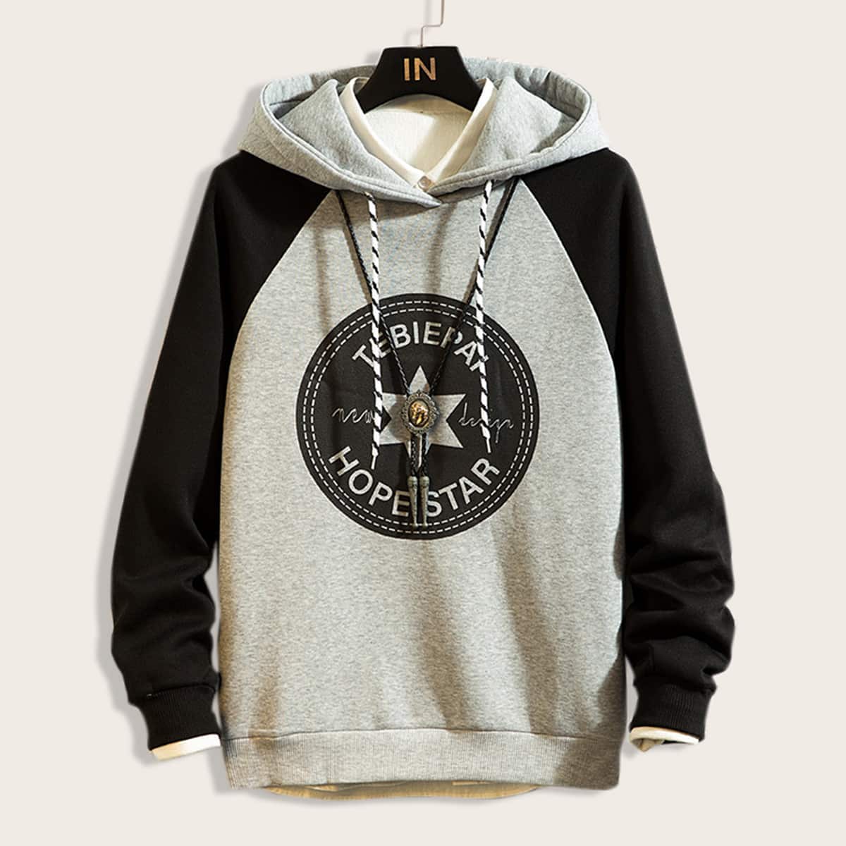 

Guys Graphic Print Baseball Hooded Sweatshirt, Grey