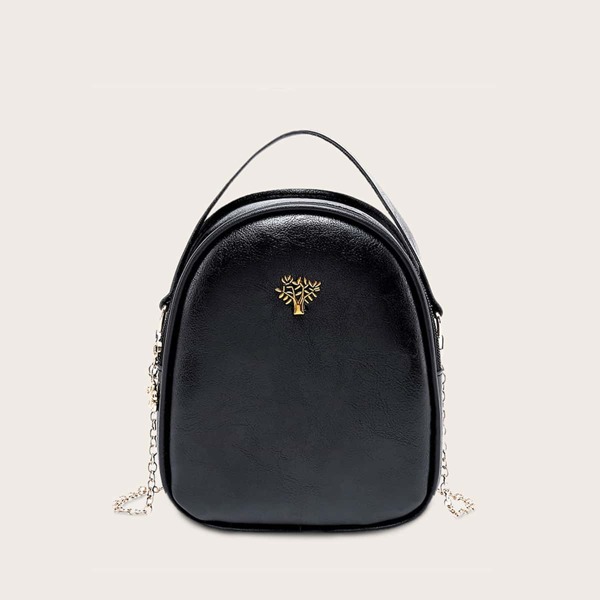 

Metal Tree Decor Satchel Bag, Black