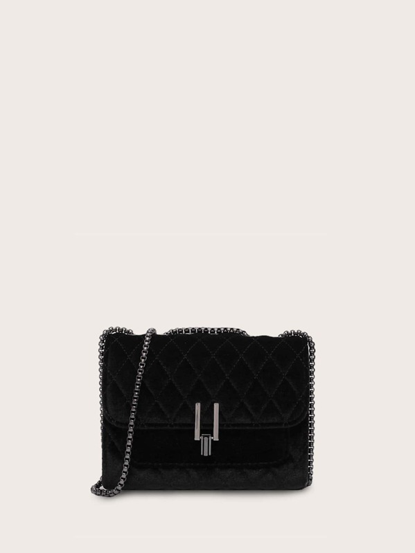 

Push Lock Quilted Chain Bag, Black