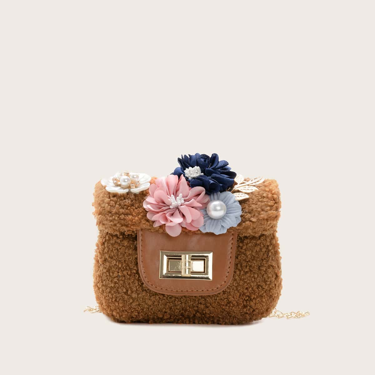 

Mini Twist Lock Floral Applique Crossbody Bag, Brown