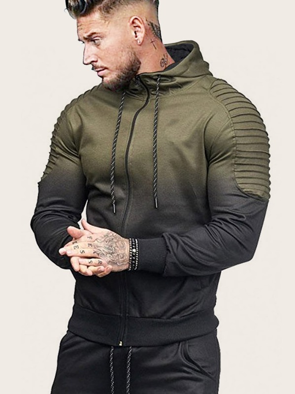 

Men Locomotive Pleats Ombre Drawstring Hoodie