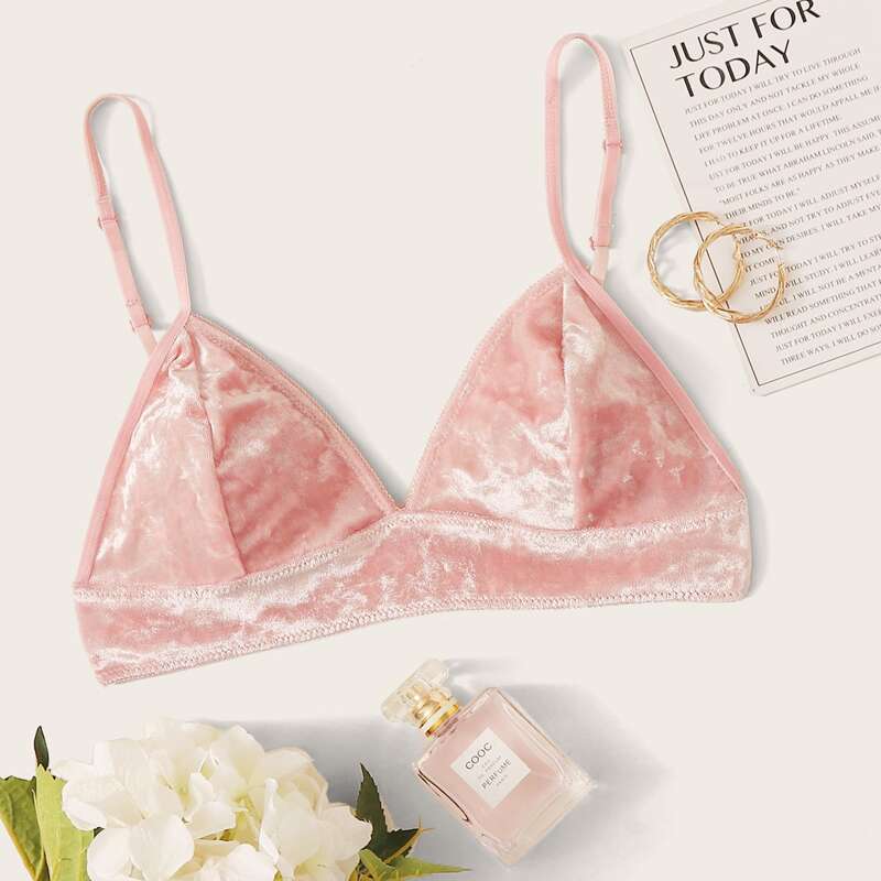

Adjustable Strap Velvet Bralette, Pink