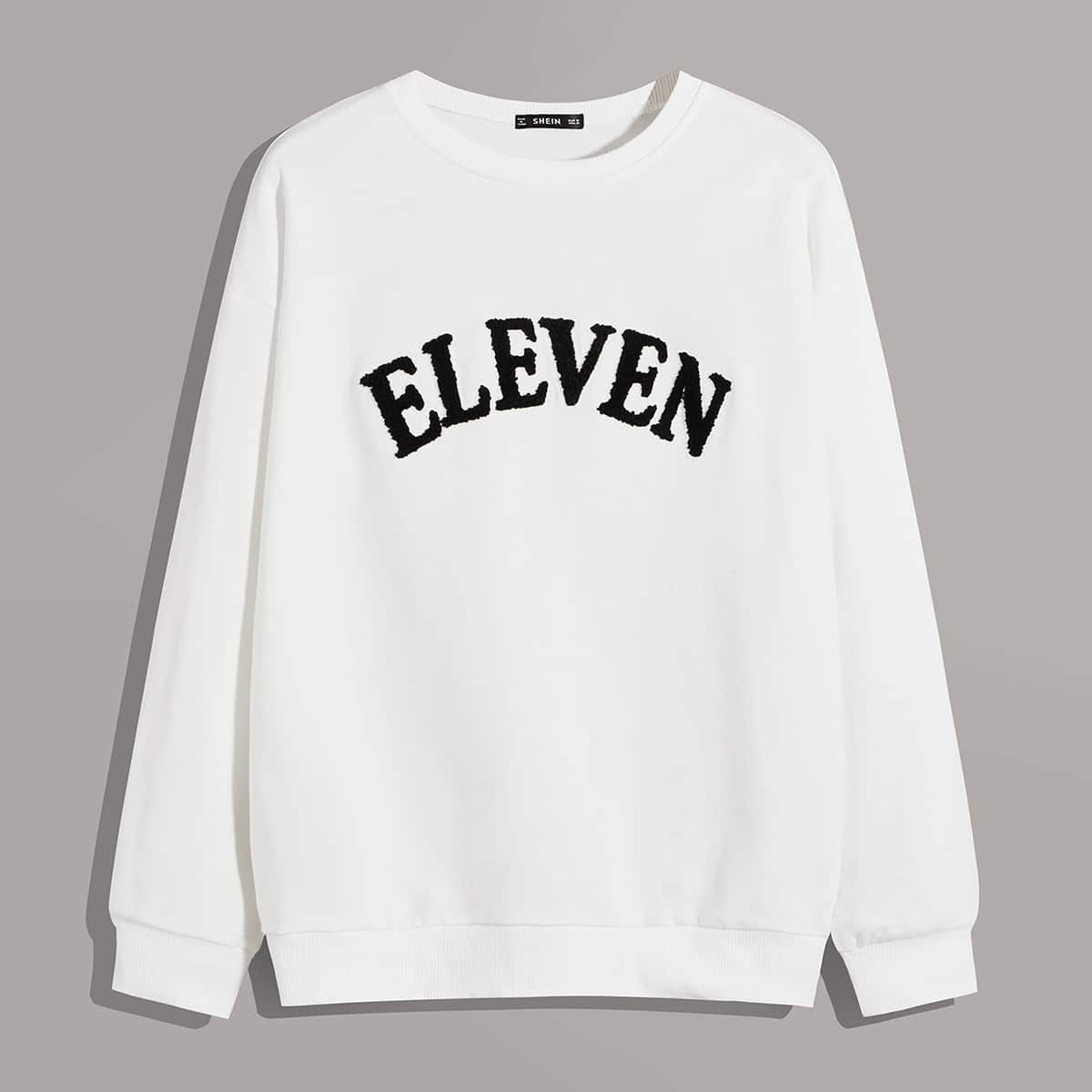 

Guys Drop Shoulder Letter Patched Pullover, White