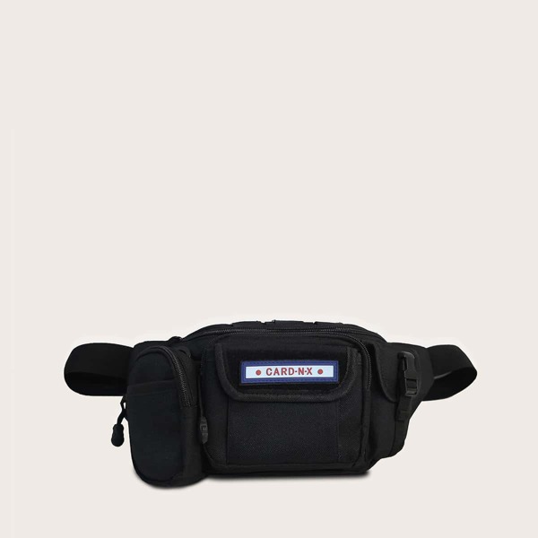 

Men Letter Patch Fanny Pack, Black