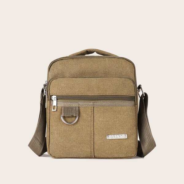

Men Zip Front Crossbody Bag, Khaki