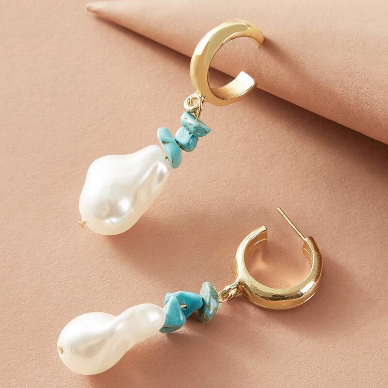

1pair Faux Pearl Decor Drop Earrings, Multicolor