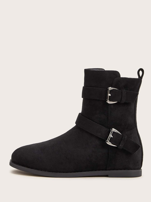 

Buckle Decor Side Zip Suede Boots, Black