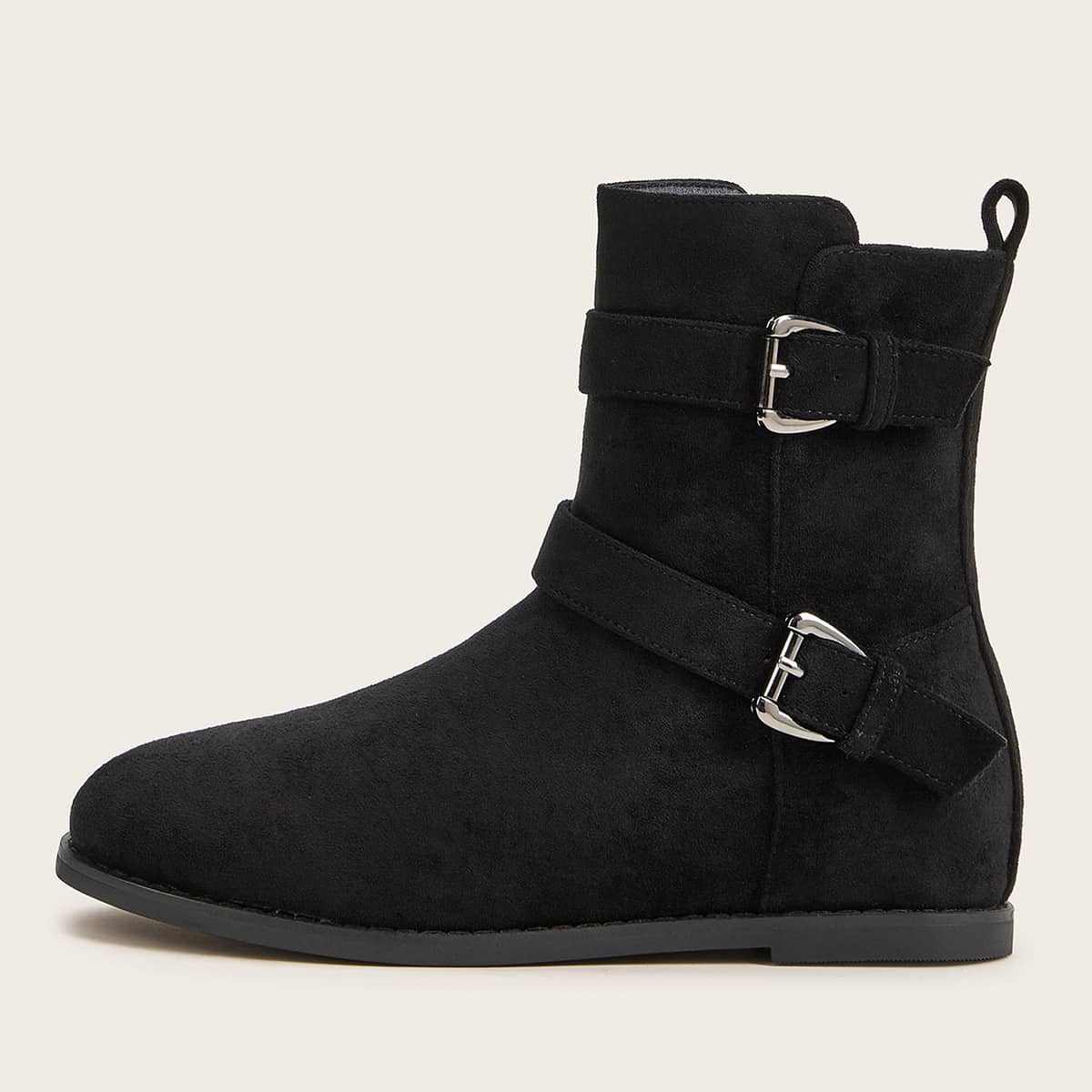 

Buckle Decor Side Zip Suede Boots, Black