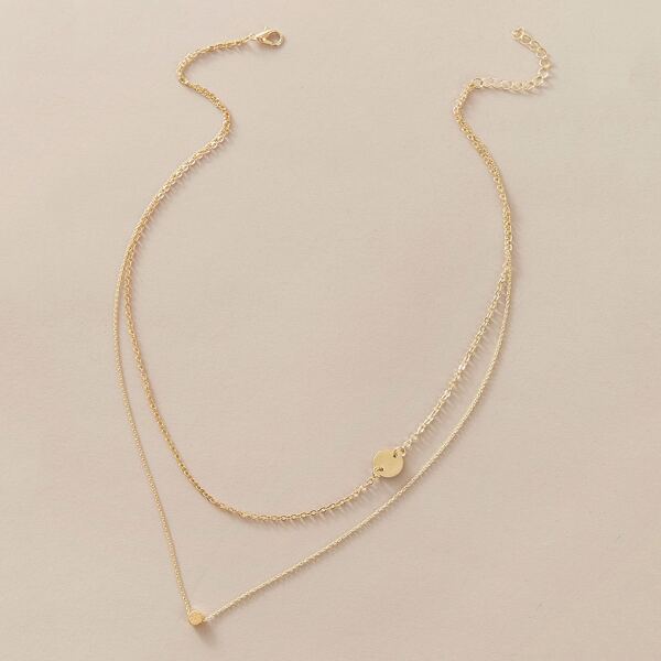 

1pc Disc Layered Necklace, Gold
