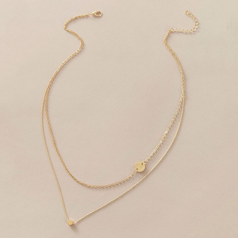 

1pc Disc Layered Necklace, Gold