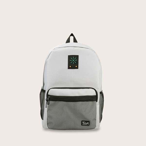 

Men Mesh Panel Zip Front Backpack, Grey