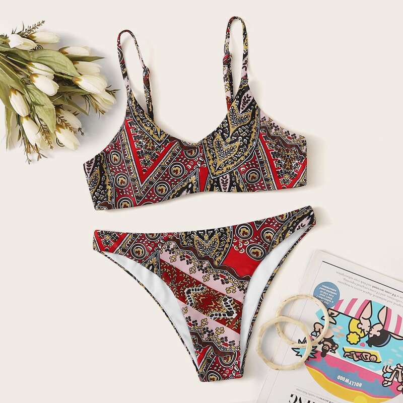 

Tribal Random Print Bikini Set, Multicolor