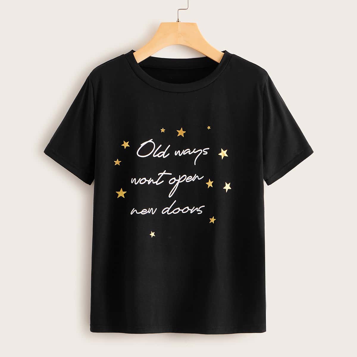 

Star And Slogan Graphic Tee, Black
