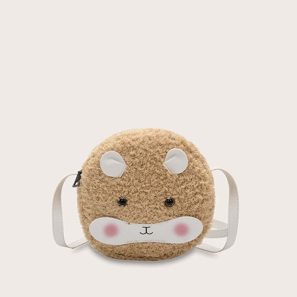 

Girls Cartoon Design Fuzzy Crossbody Bag, Khaki