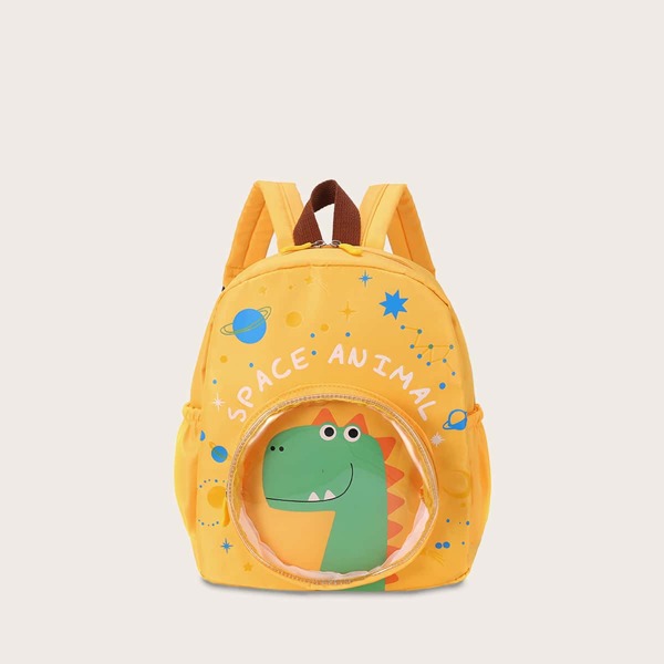 

Kids Dinosaur Graphic Pocket Front Backpack, Yellow