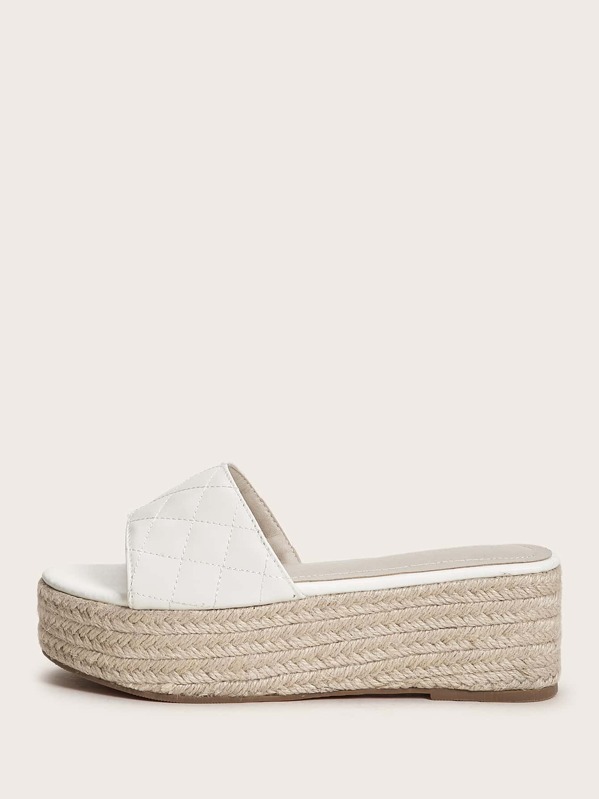 

Open Toe Plaid Espadrille Wedges, White