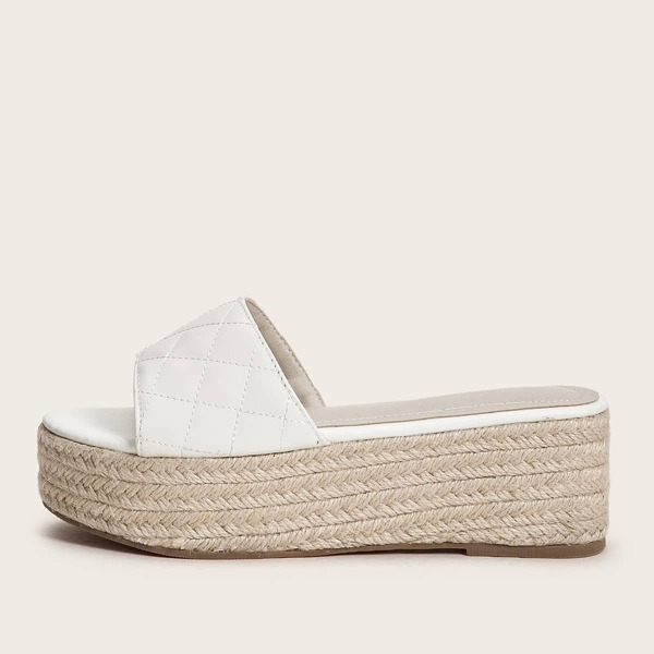 

Open Toe Plaid Espadrille Wedges, White