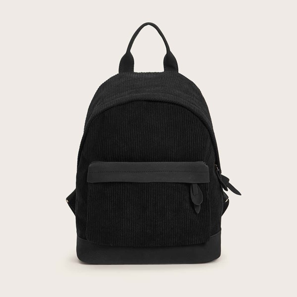 

Pocket Front Corduroy Backpack, Black