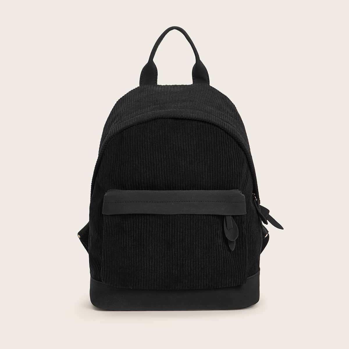 

Pocket Front Corduroy Backpack, Black