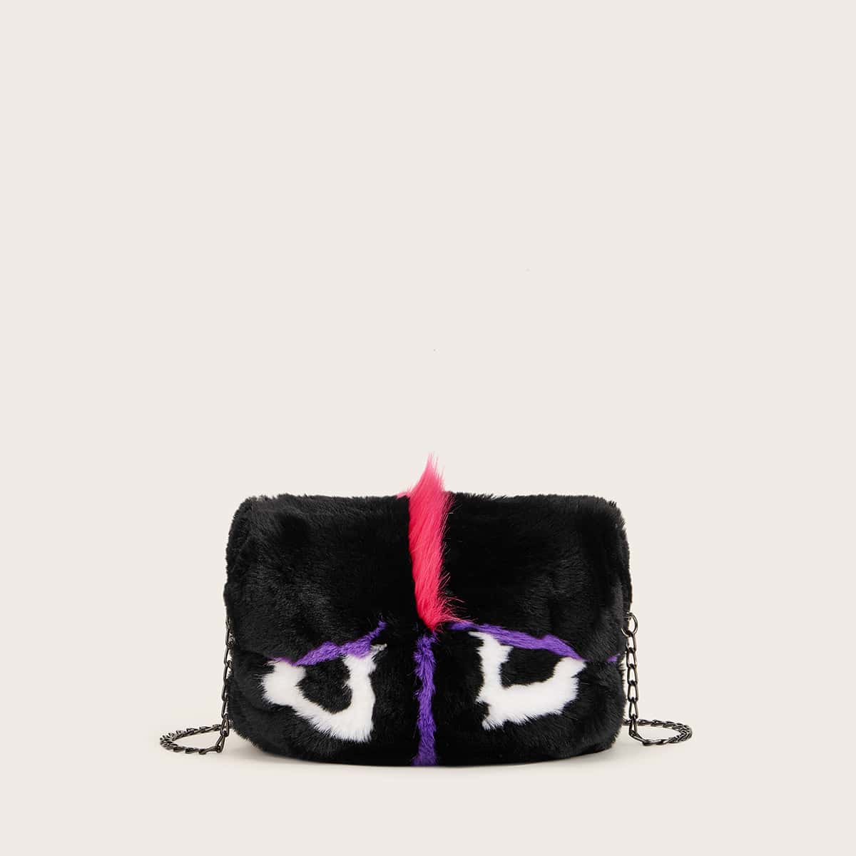 

Faux Fur Fluffy Chain Crossbody Bag, Black