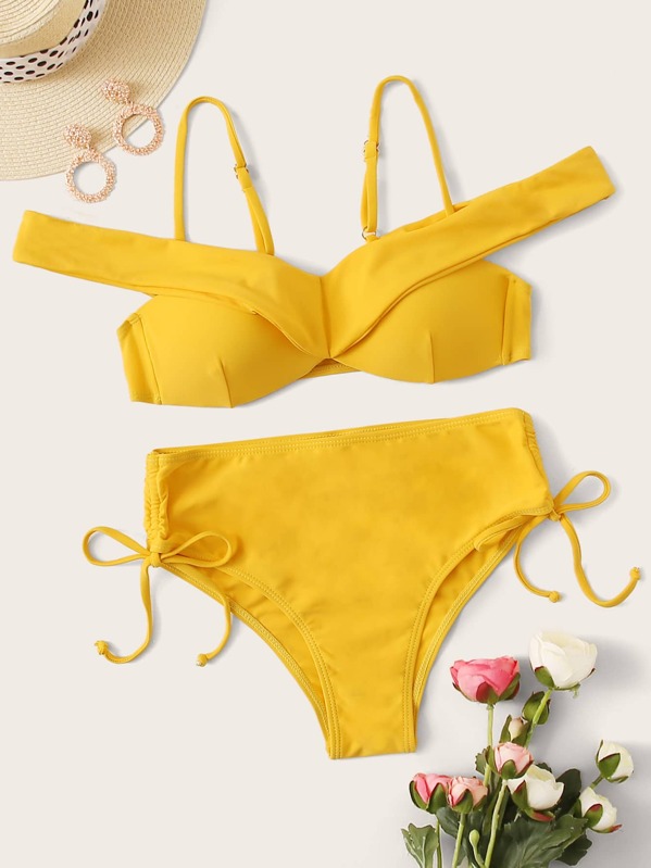 

Solid Tie Side Bikini Set, Yellow