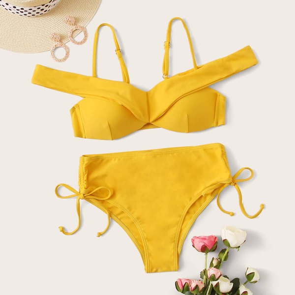 

Solid Tie Side Bikini Set, Yellow