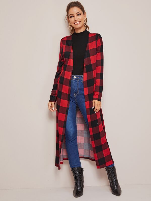 

Buffalo Plaid Open Front Longline Coat, Multicolor, Debi