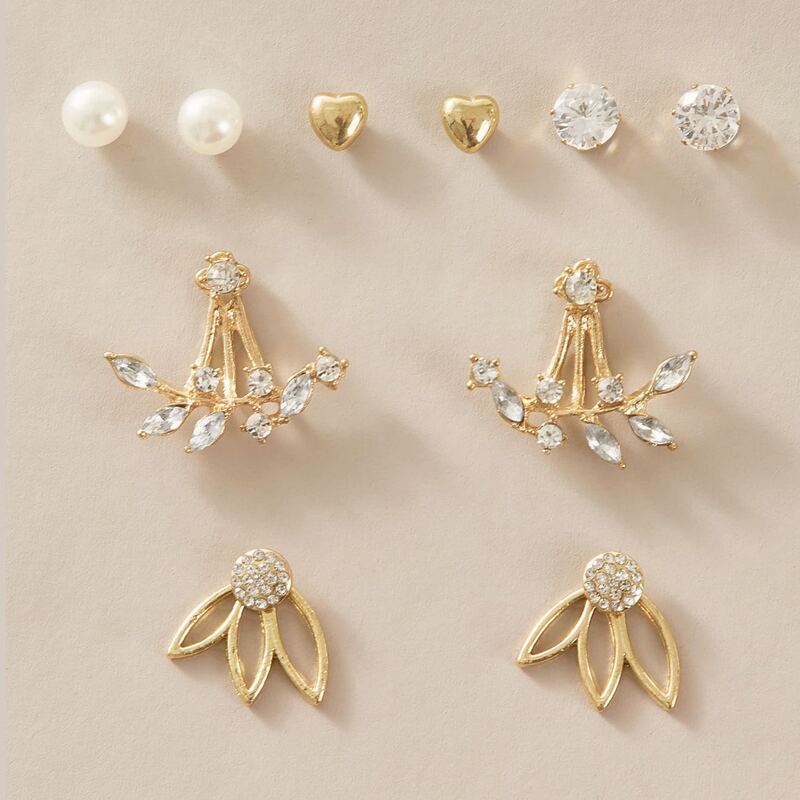 

5pairs Faux Pearl & Heart Decor Earrings Set, Multicolor