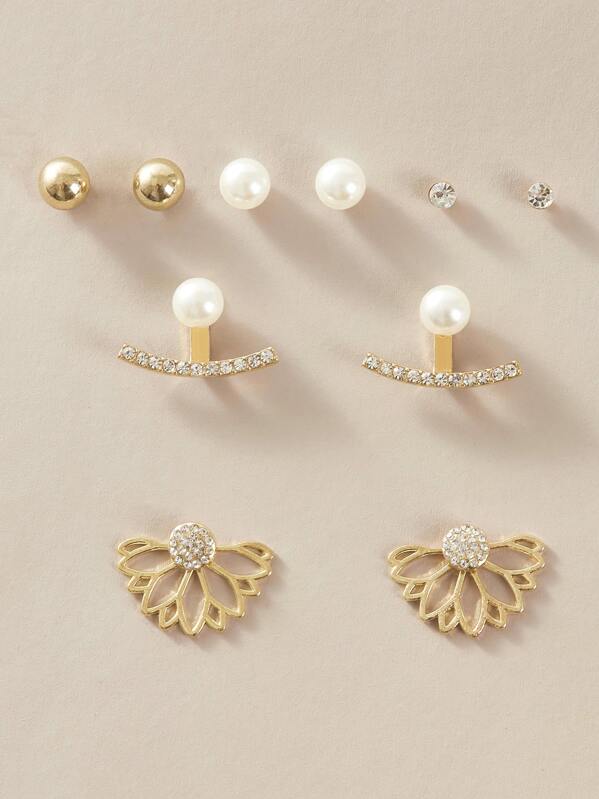 

5pairs Faux Pearl & Rhinestone Decor Earrings Set, Multicolor
