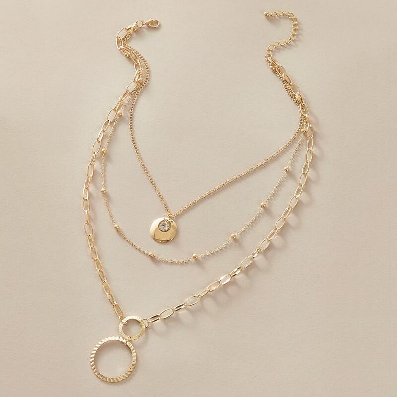 

1pc Ring Charm Layered Chain Necklace, Gold