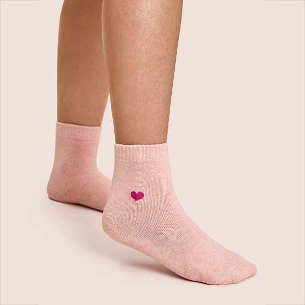 

1pair Heart Pattern Ankle Socks, Pink