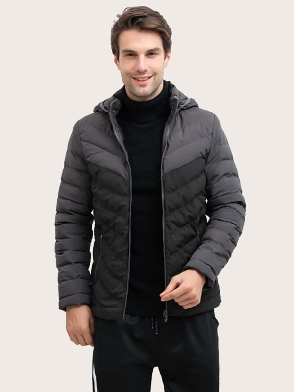 

Men Zip Up Hooded Puffer Coat, Black