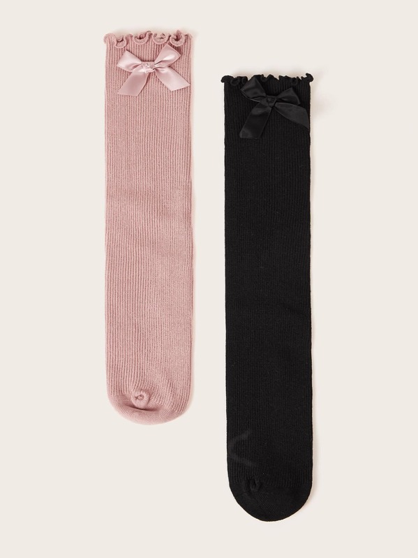 

2pairs Toddler Girls Bow Knot Decor High Tube Socks, Multicolor