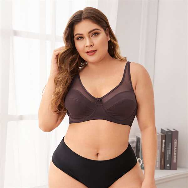 

Plus Contrast Mesh Underwire Bra, Purple