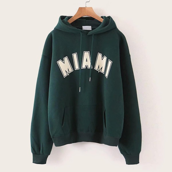 

Letter Graphic Oversized Drawstring Hoodie, Green