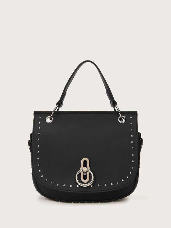 

Studded Trim Saddle Bag, Black