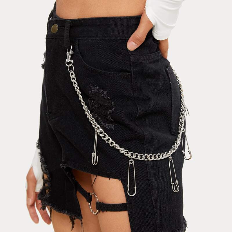 

1pc Safety Pin Charm Waist Chain, Silver