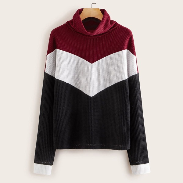 

Cowl Neck Colorblock Honeycomb Knit Tee, Multicolor