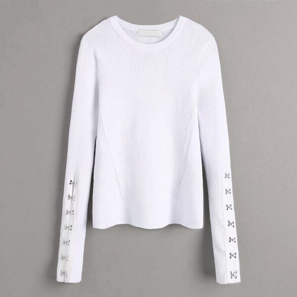 

Hook & Eye Ribbed Knit Sweater, White