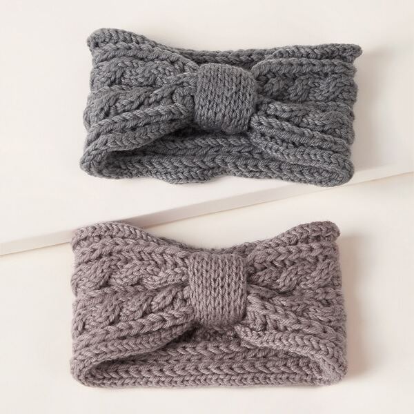 

2pcs Braided Knitted Wide Headband, Multicolor