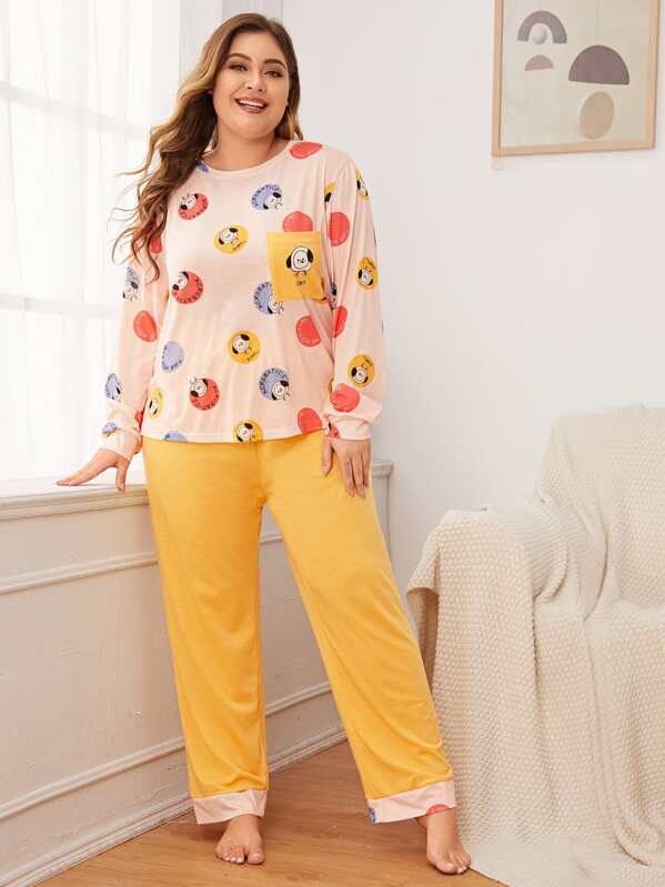 

Plus Cartoon Graphic PJ Set, Multicolor, Carol