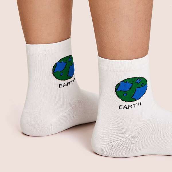 

1pair Earth Pattern Ankle Socks, Multicolor