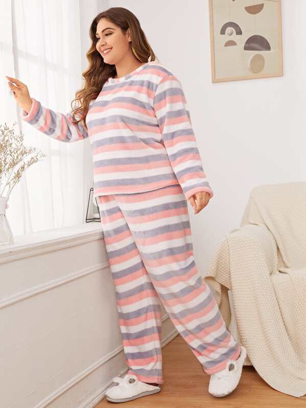 

Plus Multi-color Striped PJ Set, Multicolor, Carol