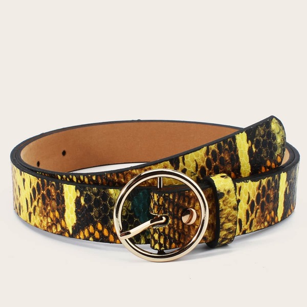 

Snakeskin Pattern O-ring Buckle Belt, Multicolor