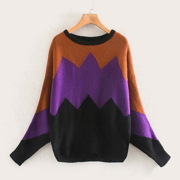 

Cut And Sew Batwing Sleeve Sweater, Multicolor