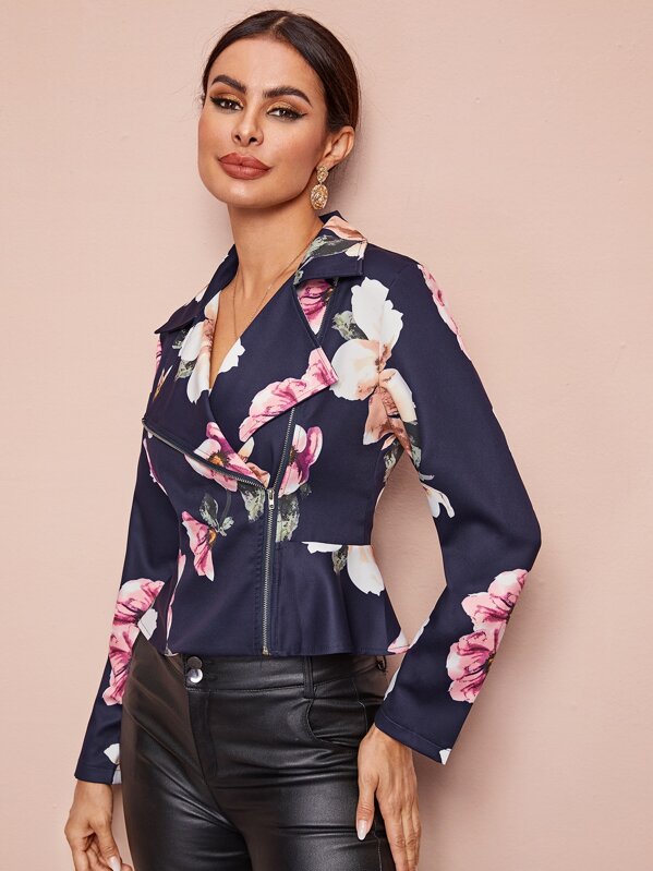 

Floral Print Zip Up Jacket, Navy, Andy