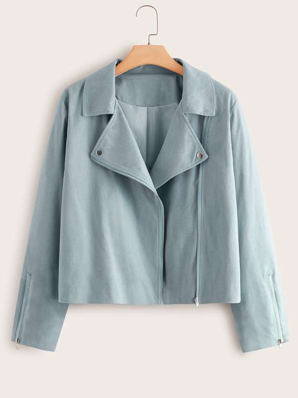 

Plus Zip Detail Suede Moto Jacket, Blue