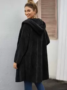 Abrigo teddy con capucha con bolsillo de parte delantera abierta - grande - Negro - Ver 2
