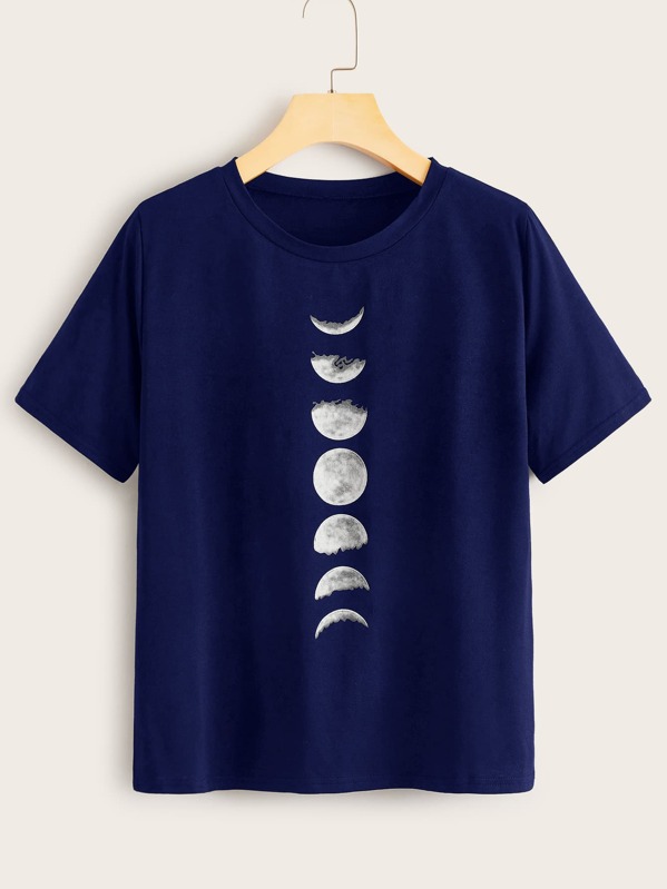 

Moon Print Round Neck Tee, Navy