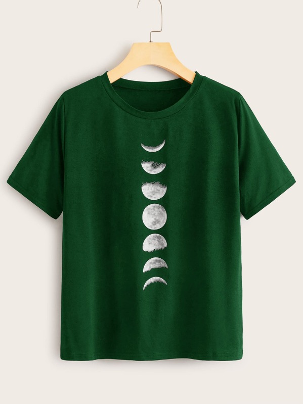 

Moon Print Round Neck Tee, Green
